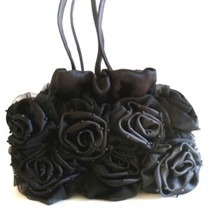 Evening Purse Pouch Bag roses Black 🆕